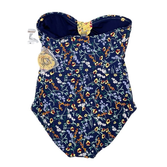 NEW Studio Anne Cole Women's Smocked Tab Bandeau One Piece Swimsuit Blue Size 12 - Picture 3 of 16